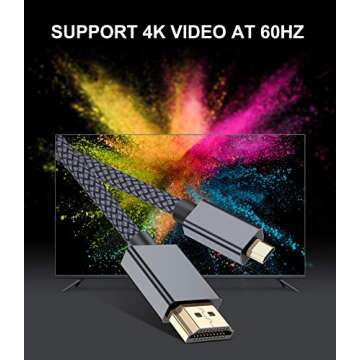 Elebase Micro HDMI Cable 6.6 FT,4K 60Hz Micro HDMI Cord Compatible for Raspberry Pi 4 4b,GoPro Black Hero 10 7 6 5 4,Sony Camera A6000 A6300,Nikon B500,Lenovo Yoga 3 Pro 710,Canon