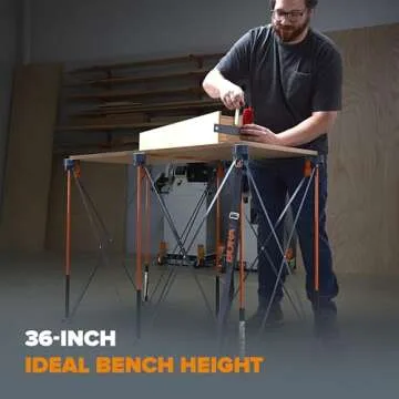 BORA Centipede CT6 36 inch Tall Portable Folding Workstand with Carry Strap, Collapsible Workbench, Construction table, Support, Sawhorse, 2Ft X 4Ft, 36 inch work height, 2,500lb weight capacity