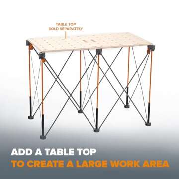 BORA Centipede CT6 36 inch Tall Portable Folding Workstand with Carry Strap, Collapsible Workbench, Construction table, Support, Sawhorse, 2Ft X 4Ft, 36 inch work height, 2,500lb weight capacity