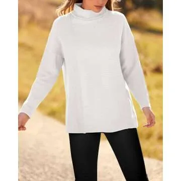 BTFBM Women's Cozy Long Sleeve Sweaters Mock Neck Soft Casual Ribbed Knit Fall Winter Fashion Christ...