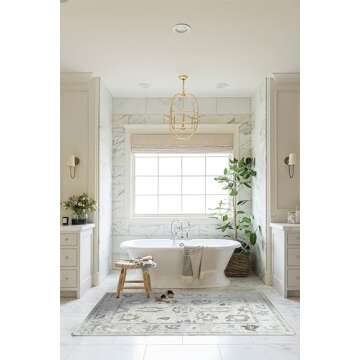 Cream Blue Oushak Rug, Modern Rugs, Vintage, Turkish, Eclectic, Floral, Pastel, Washable, Small Throw, Accent Area Rug for Living Room, Bedroom, Kitchen, Bathroom, 2'5"x4'9"