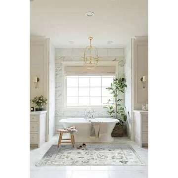 Cream Blue Oushak Rug, Modern Rugs, Vintage, Turkish, Eclectic, Floral, Pastel, Washable, Small Throw, Accent Area Rug for Living Room, Bedroom, Kitchen, Bathroom, 2'5"x4'9"