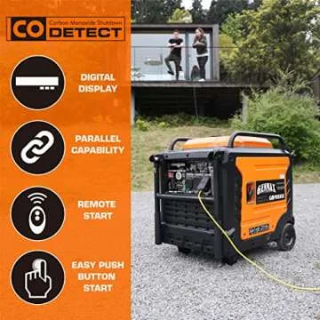 GENMAX Portable Generator, 9000W Super Quiet Gas Powered Engine with Parallel Capability, Remote/Electric Start, Digital Display,EPA Compliant，CO Alarm Ideal for Home Backup Power (GM9000iE)