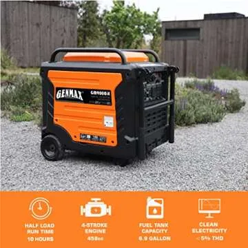 GENMAX Portable Generator, 9000W Super Quiet Gas Powered Engine with Parallel Capability, Remote/Electric Start, Digital Display,EPA Compliant，CO Alarm Ideal for Home Backup Power (GM9000iE)