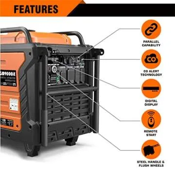 GENMAX Portable Generator, 9000W Super Quiet Gas Powered Engine with Parallel Capability, Remote/Electric Start, Digital Display,EPA Compliant，CO Alarm Ideal for Home Backup Power (GM9000iE)