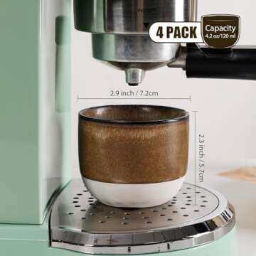INGOFIN Ceramic Espresso Cup Set - Stylish Brown Cups for Coffee & Tea, Pack of 4