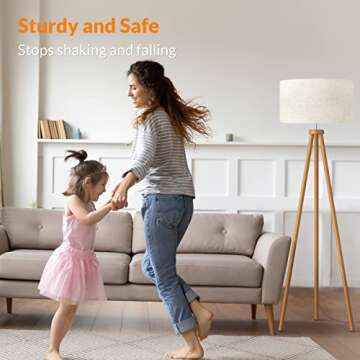 LEPOWER Wood Tripod Floor Lamp, Mid Century Standing Lamp for Living Room, Flaxen Lamp Shade, Modern Design Standing Lamp with E26 Lamp Base, Tall Floor Lamp for Bedroom, Study Room and Office Brown