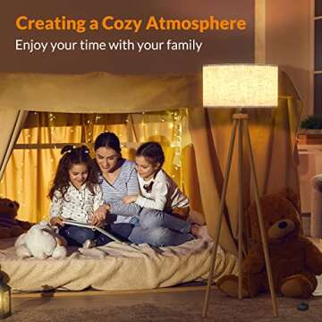 LEPOWER Wood Tripod Floor Lamp, Mid Century Standing Lamp for Living Room, Flaxen Lamp Shade, Modern Design Standing Lamp with E26 Lamp Base, Tall Floor Lamp for Bedroom, Study Room and Office Brown