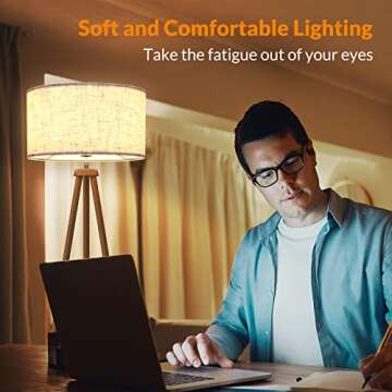 LEPOWER Wood Tripod Floor Lamp, Mid Century Standing Lamp for Living Room, Flaxen Lamp Shade, Modern Design Standing Lamp with E26 Lamp Base, Tall Floor Lamp for Bedroom, Study Room and Office Brown