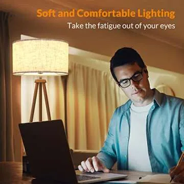 LEPOWER Wood Tripod Floor Lamp, Mid Century Standing Lamp for Living Room, Flaxen Lamp Shade, Modern Design Standing Lamp with E26 Lamp Base, Tall Floor Lamp for Bedroom, Study Room and Office Brown