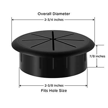 HYCC 5 Pack 2-3/8 Inch Flexible Desk Grommet,Organize Wires and Cables on Office Equipment, Computer Components, Entertainment Systems Effectively - Color: Black