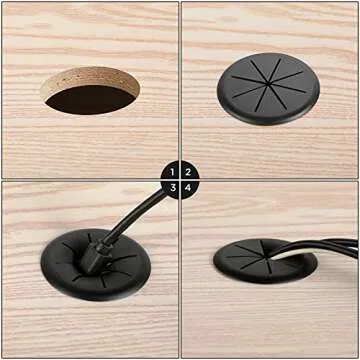 HYCC 5 Pack 2-3/8 Inch Flexible Desk Grommet,Organize Wires and Cables on Office Equipment, Computer Components, Entertainment Systems Effectively - Color: Black