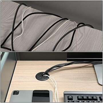 HYCC 5 Pack 2-3/8 Inch Flexible Desk Grommet,Organize Wires and Cables on Office Equipment, Computer Components, Entertainment Systems Effectively - Color: Black