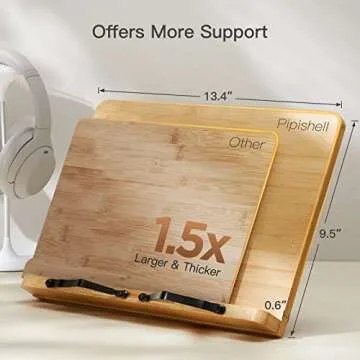 Pipishell Bamboo Book Stand, Large Cookbook Stands Reading Book Holder with 5 Adjustable Height, Foldable Wooden Cookbook Holder for Textbook, Receipe, Music Books, Tablet (13.4 x 9.5 in)