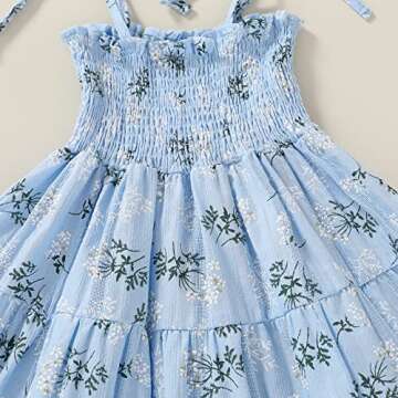 YOUNGER TREE Toddler Baby Girls Rainbow Dress Princess Sleeveless Halter Beach Tutu Sundress (2-3T, Blue Floral)