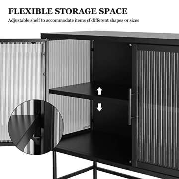 IKAYAA Double Fluted Glass Door Storage Cabinet Metal Sideboard Buffet Cabinet with Adjustable Shelf 35.7''H Kitchen Cupboard Accent Furniture Console Table forEntryway Living Dining Room