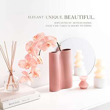 Luxe Infinity Pink Vase, 9” Pink Ceramic Vase, Modern Flower Vases for Decor, Ceramic Vases for Fl...