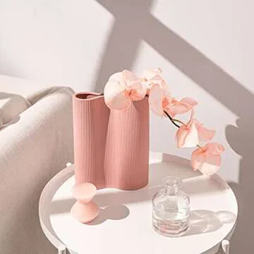 Luxe Infinity Pink Vase, 9” Pink Ceramic Vase, Modern Flower Vases for Decor, Ceramic Vases for Flowers, Decorative Vase for Flowers, Tall Vase, Modern Vase, Boho Vase, Unique Pink Flower Vase