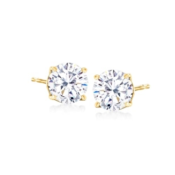 Ross-Simons Round CZ Stud Earrings: 14kt Yellow Gold Elegance