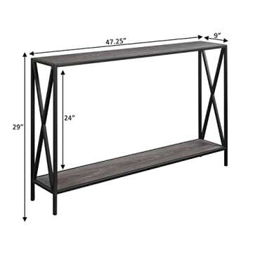 Convenience Concepts Tucson Console Table 47.25" - Modern Sofa Table with Storage Shelf, Entryway Hall Table for Living Room, Weathered Gray/Black
