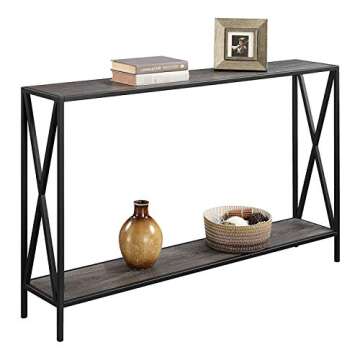 Convenience Concepts Tucson Console Table 47.25" - Modern Sofa Table with Storage Shelf, Entryway Hall Table for Living Room, Weathered Gray/Black