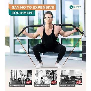NYPOT- Workout Bow & Portable Home Gym Equipment - Resistance Bands with Bar for Home Workout Equipm...