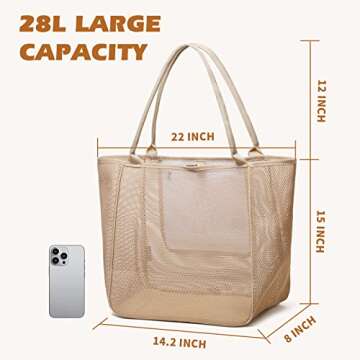 Seaonar Beach Bag for Women - 28L Beach Tote Mesh Beach Bag with Waterproof Pocket for Beach Pool Tr...