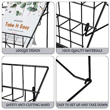Queekay 6 Tier Wire Countertop Rack black Comic Book Holders Wide Wire Magazine Rack Tabletop Display Stand for Table Top Book Brochure Literature Comic Greeting Card Shelf Holder Stand