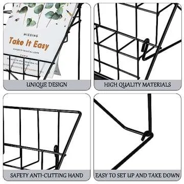 Queekay 6 Tier Wire Countertop Rack black Comic Book Holders Wide Wire Magazine Rack Tabletop Display Stand for Table Top Book Brochure Literature Comic Greeting Card Shelf Holder Stand