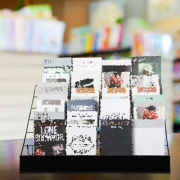 Queekay 6 Tier Wire Countertop Rack black Comic Book Holders Wide Wire Magazine Rack Tabletop Display Stand for Table Top Book Brochure Literature Comic Greeting Card Shelf Holder Stand