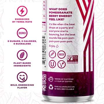 Yerbaé Energy Seltzer - Pomegranate Berry, 0 Sugar, 0 Calories, 0 Carbs. Yerbae is Energized by Yer...