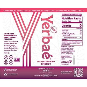 Yerbaé Energy Seltzer - Pomegranate Berry, 0 Sugar, 0 Calories, 0 Carbs. Yerbae is Energized by Yerba Mate, Naturally Caffeinated & Plant-Based, Healthy Alternative to Coffee and Sugary Sodas, 12oz cans (12 Pack)