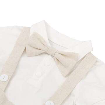 Baby Boys Formal Suit Cake Smash Outfit 1st/2nd Birthday Party Romper Shirt + Suspenders Shorts Bib pants + Bowtie 3Pcs Set Summer Wedding Baptism Christening Clothes for Photo Shoot Khaki 6-12M