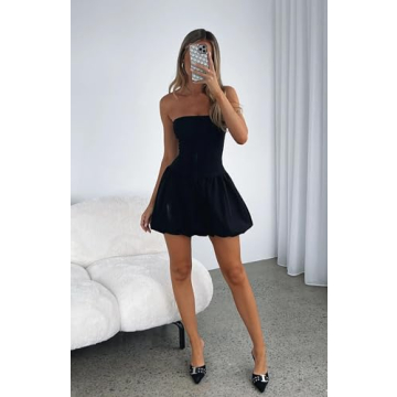 GRMLRPT Women Strapless Bubble Mini Dress Summer Party Wear