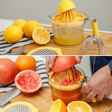 Versatile Manual Citrus Juicer with Measuring Cup and Grater