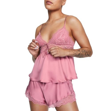 Victoria's Secret Stretch Lace & Satin Cami Set, Silk Lingerie, Sexy Nightwear, 2 Piece Loungewear S...