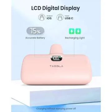 Taegila Portable Phone Charger for iPhone, 5000mAh Small Power Bank MFi Certified Built in Cable LCD Display & LED Light for All iPhone Series 14/13/12/11/XR/X/SE/8/7/6 Pro Max