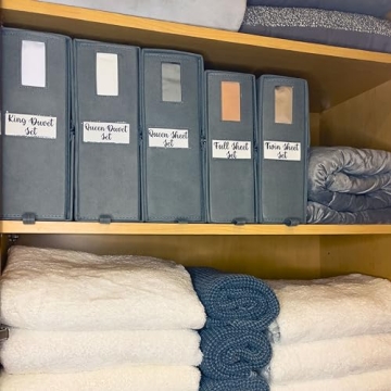 LINENMATE Linen Storage Organizer Twin Full Size Ivory 2-Pack