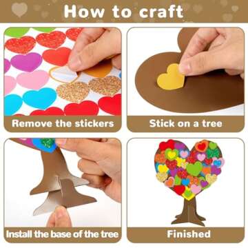 980 Pieces Valentines Love Heart Tree Craft for Kids Valentine's Day DIY Self-Adhesive Heart-Shaped Stickers Craft Kits for Classroom Home School Activity Wedding Mother’s Day Decoration, 36 Sets