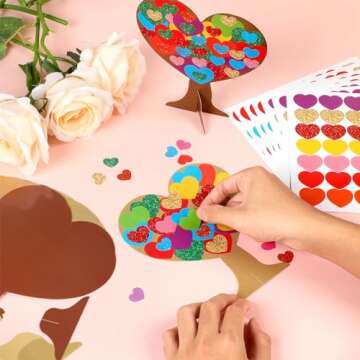 980 Pieces Valentines Love Heart Tree Craft for Kids Valentine's Day DIY Self-Adhesive Heart-Shaped Stickers Craft Kits for Classroom Home School Activity Wedding Mother’s Day Decoration, 36 Sets
