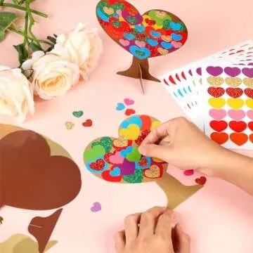 980 Pieces Valentines Love Heart Tree Craft for Kids Valentine's Day DIY Self-Adhesive Heart-Shaped Stickers Craft Kits for Classroom Home School Activity Wedding Mother’s Day Decoration, 36 Sets