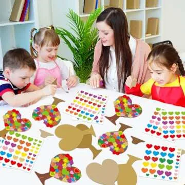 980 Pieces Valentines Love Heart Tree Craft for Kids Valentine's Day DIY Self-Adhesive Heart-Shaped Stickers Craft Kits for Classroom Home School Activity Wedding Mother’s Day Decoration, 36 Sets