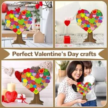 980 Pieces Valentines Love Heart Tree Craft for Kids Valentine's Day DIY Self-Adhesive Heart-Shaped Stickers Craft Kits for Classroom Home School Activity Wedding Mother’s Day Decoration, 36 Sets