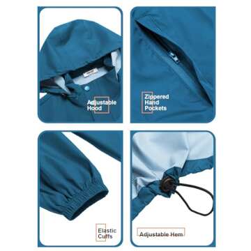 COOFANDY Men Rain Shell Jacket Rain Jacket Lightweight Packable Hooded Rain Coat Windbreaker