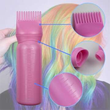 FZWONVUC 4 Pack Root Comb Applicator Bottle, Hair Oil Applicator, Oil Comb Applicator Bottle for Hair Dye Shampoos Hair Salons (Black+White+Purple+Pink)
