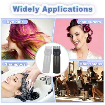 FZWONVUC 4 Pack Root Comb Applicator Bottle, Hair Oil Applicator, Oil Comb Applicator Bottle for Hair Dye Shampoos Hair Salons (Black+White+Purple+Pink)