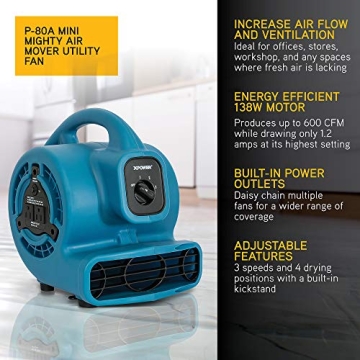 XPOWER P-80A Mini Air Mover for Cooling and Drying