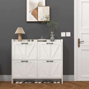 VINYUSE Shoe Cabinet with 4 Flip Drawers, Shoe Storage Cabinet for Entryway, Freestanding Hidden Sho...