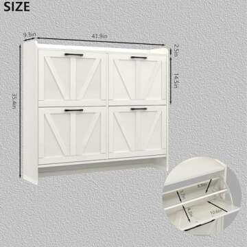 VINYUSE Shoe Cabinet with 4 Flip Drawers, Shoe Storage Cabinet for Entryway, Freestanding Hidden Shoe Cabinet Organizer with Open Storage, Narrow Shoe Rack with Legs, Oak White