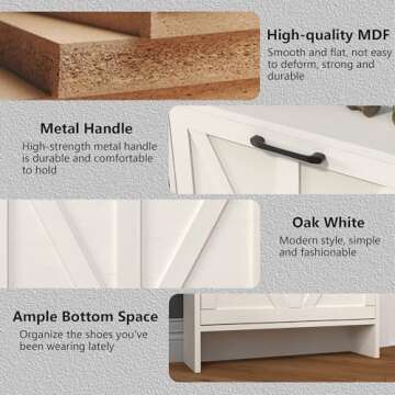 VINYUSE Shoe Cabinet with 4 Flip Drawers, Shoe Storage Cabinet for Entryway, Freestanding Hidden Shoe Cabinet Organizer with Open Storage, Narrow Shoe Rack with Legs, Oak White